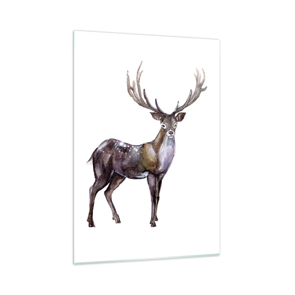 Glasbild - Bild auf glas - Eleganter Aquarellhirsch - 50x70cm - König des nördlichen Waldes - Moderne Wanddekoration für Wohnzimmer und Schlafzimmer ARTTOR