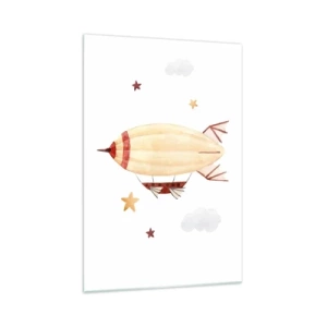 Glasbild - Bild auf glas - Ein handbemaltes Luftschiff vor Sternenhimmel - 70x100cm - Luftschiff - Moderne Wanddekoration für Wohnzimmer und Schlafzimmer ARTTOR