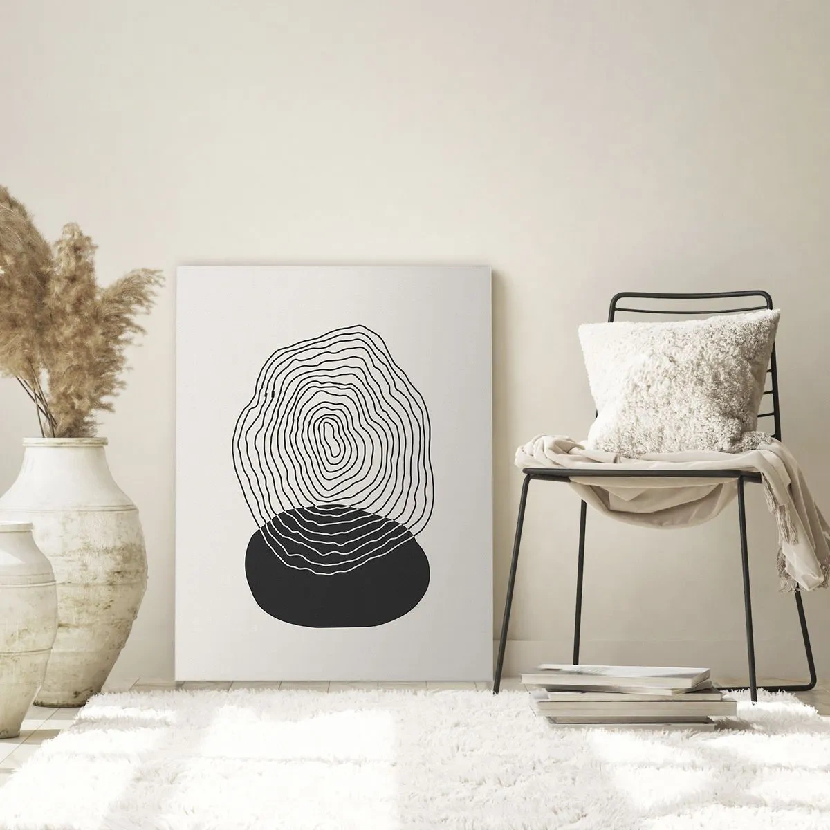Glasbild - Bild auf glas - Abstraktes Muster mit Linien und Formen in Schwarz und Weiß - 70x100cm - Dauer und Schwingung - Moderne Wanddekoration für Wohnzimmer und Schlafzimmer ARTTOR