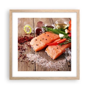 Poster in einem Rahmen aus heller Eiche - Norwegisches Abenteuer in der Küche - 40x40 cm