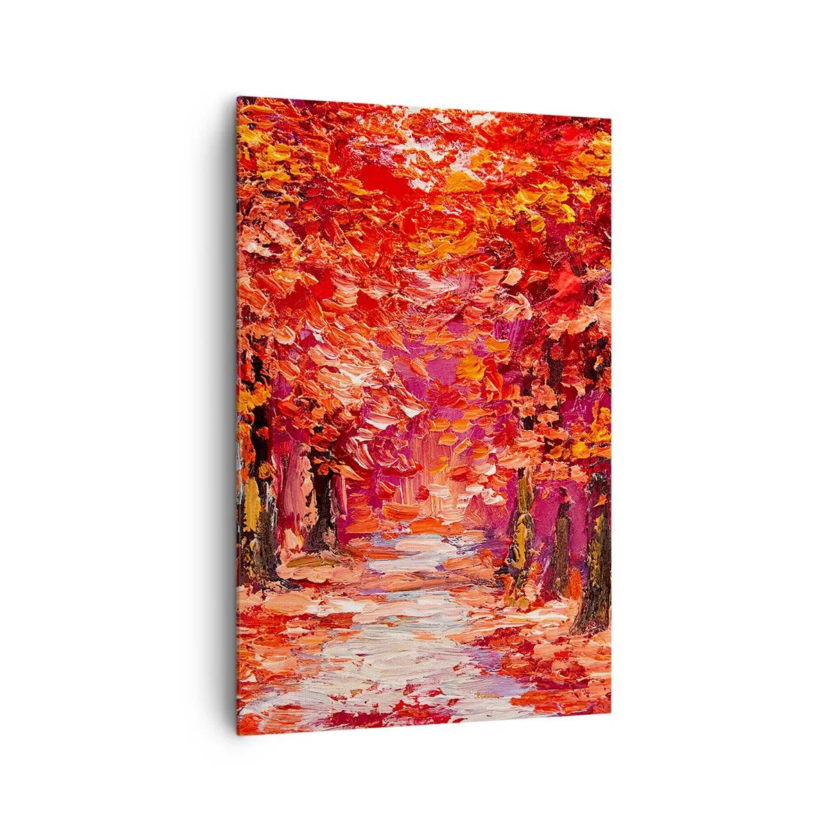 Bild auf Leinwand - Leinwandbild - Eine malerische Gasse in herbstlichen Farben im impressionistischen Stil - 80x120cm - Herbstlicher Eindruck - Moderne Wanddekoration für Wohnzimmer und Schlafzimmer ARTTOR