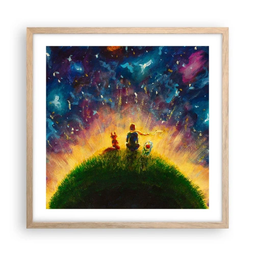 Poster in einem Rahmen aus heller Eiche - Liebe und Freundschaft - die ganze Welt - 50x50 cm