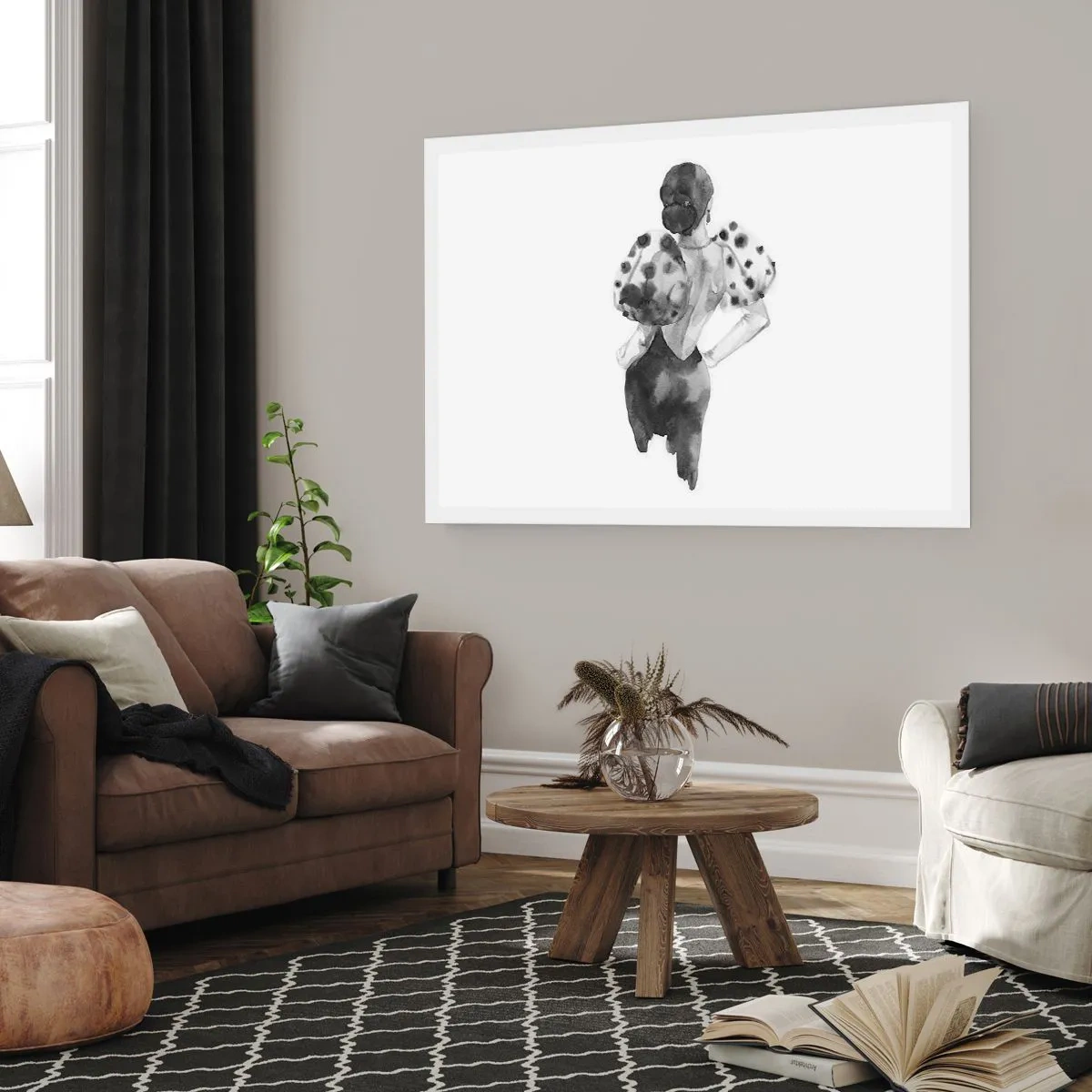 Poster - Minimalistische Aquarellillustration einer Frau - 100x70cm - Sie ging direkt vorbei - Moderne Wanddekoration für Wohnzimmer und Schlafzimmer ARTTOR