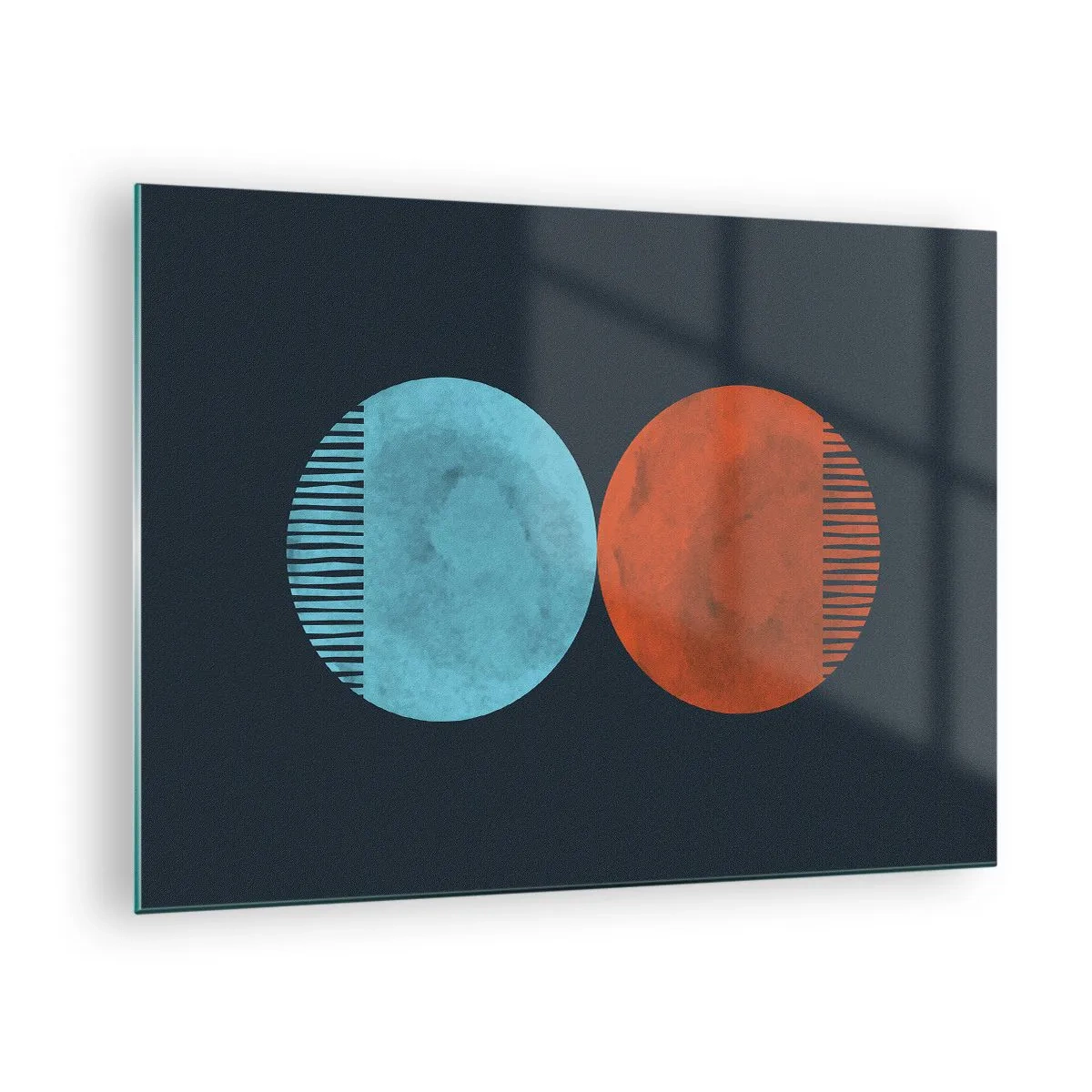 Glasbild - Bild auf glas - Abstrakte Kreise in Blau und Orange - 70x50cm - Nur Geometrie? - Moderne Wanddekoration für Wohnzimmer und Schlafzimmer ARTTOR