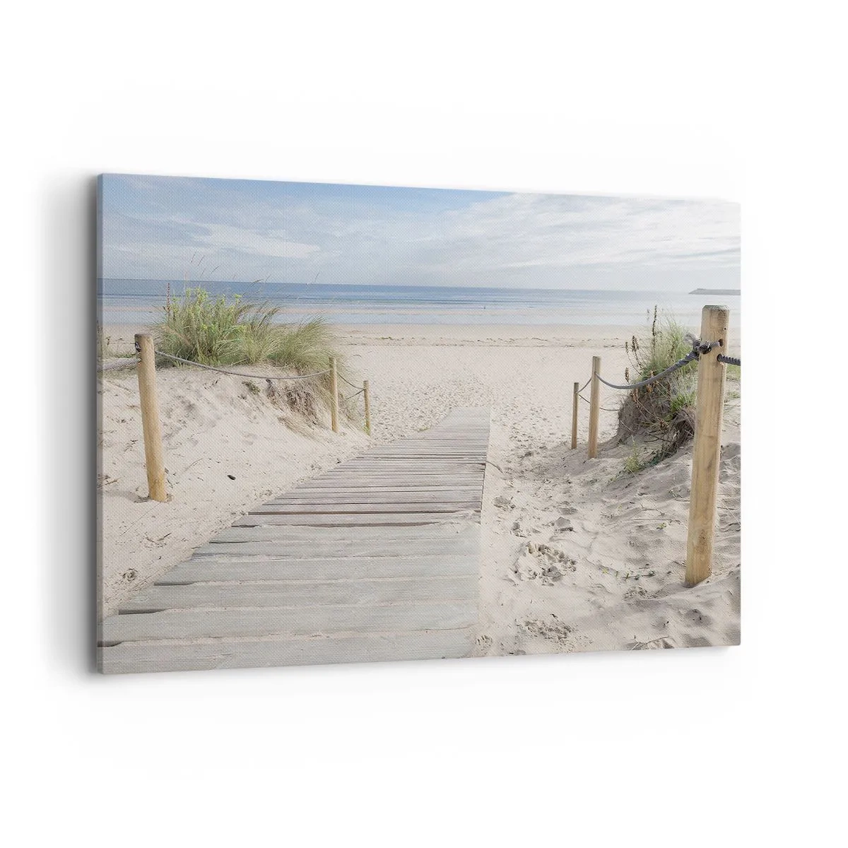 Bild auf Leinwand - Leinwandbild - Ein Plankenweg, der zu einem Sandstrand führt - 120x80cm - Bis zum Horizont - Moderne Wanddekoration für Wohnzimmer und Schlafzimmer ARTTOR