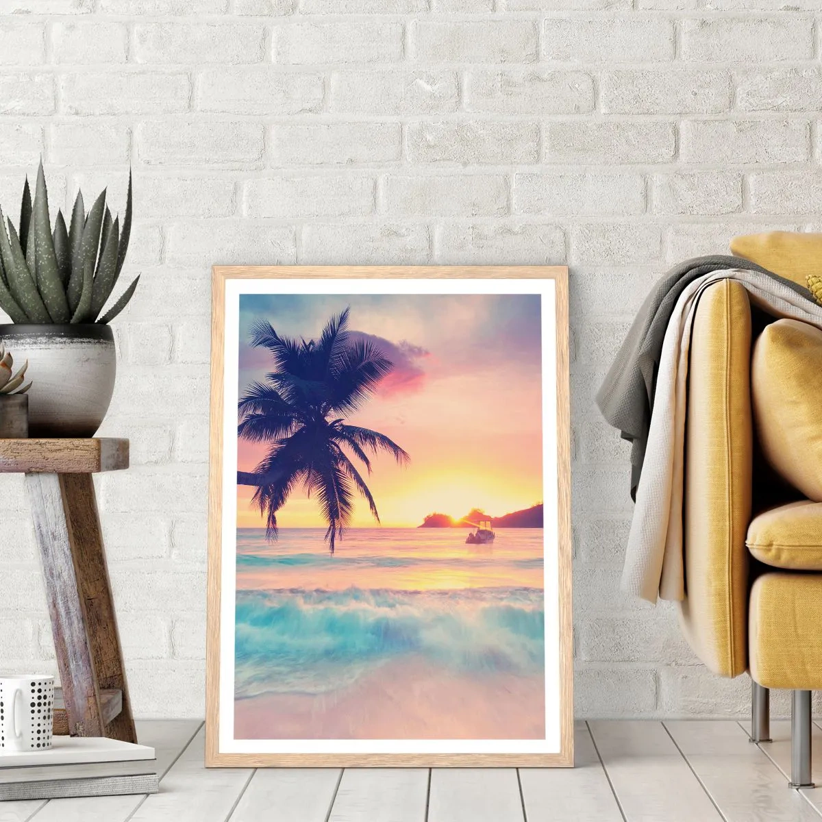 Poster in einem Rahmen aus heller Eiche - Ein Abend in der Bucht - 40x50 cm