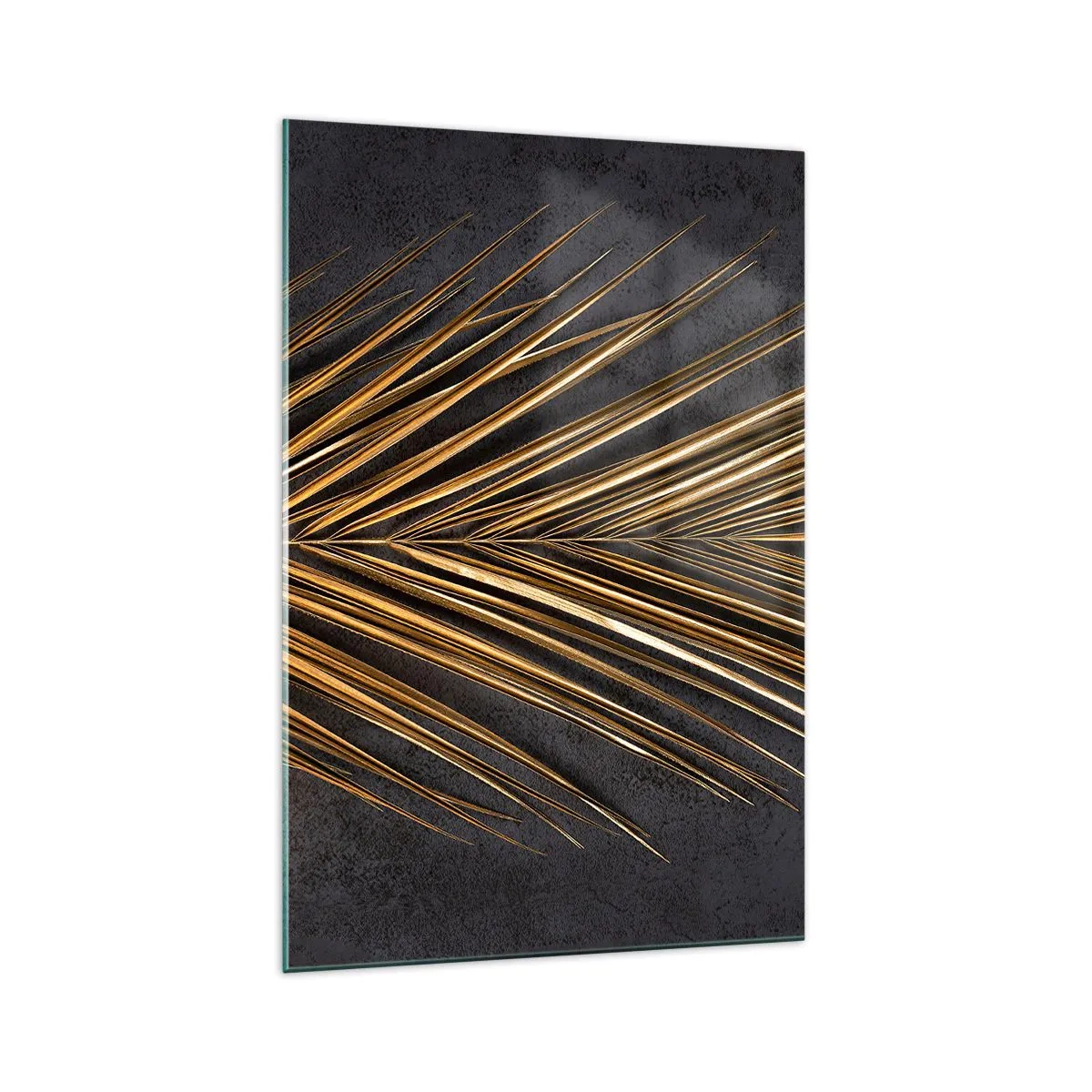 Glasbild - Bild auf glas - Goldenes tropisches Blatt auf schwarzem Hintergrund - 70x100cm - Das Gold der Tropen - Moderne Wanddekoration für Wohnzimmer und Schlafzimmer ARTTOR