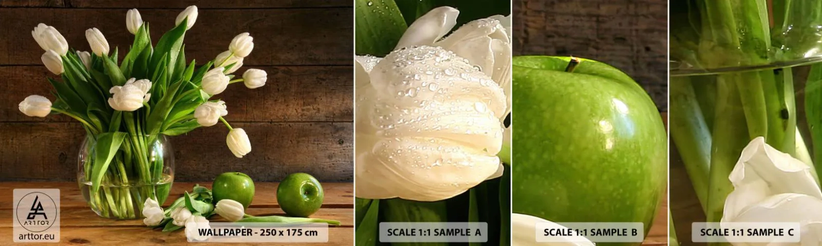 Fototapetenmuster Standard Eco - Saftig und frisch in Grün und Weiß - Blumen, Tulpen, Blumenstrauß - 100x30 cm