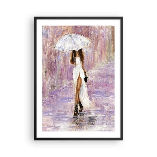 Poster in einem schwarzem Rahmen - Frau mit Regenschirm im Regen - 50x70cm - Im lila Regen - Moderne Wanddekoration für Wohnzimmer und Schlafzimmer ARTTOR