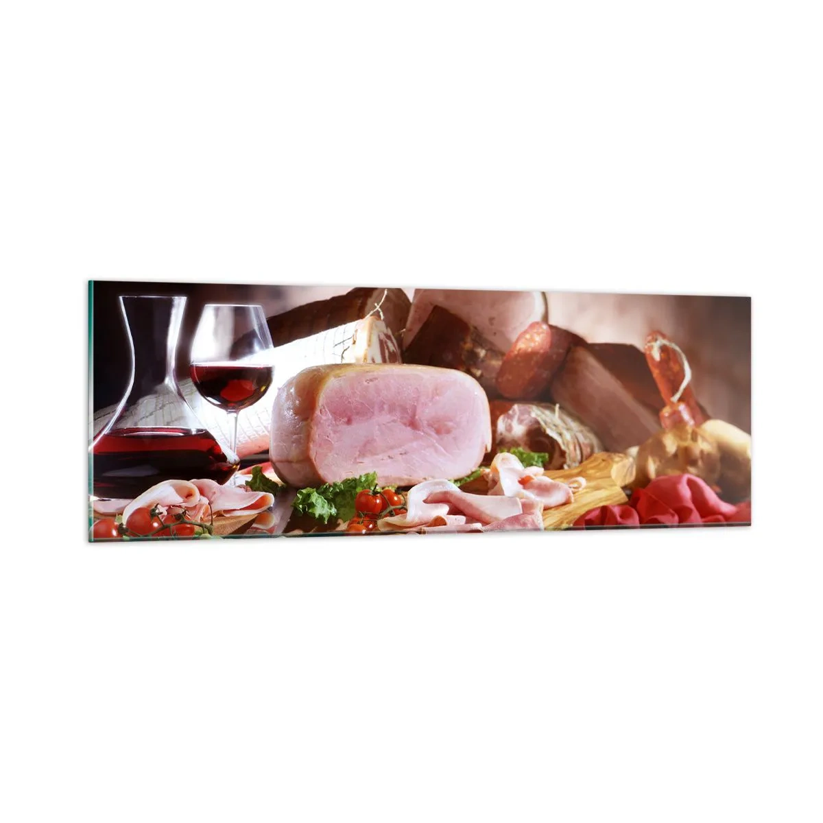 Glasbild - Bild auf glas - Ein kulinarischer Traum mit einer Karaffe - 90x30 cm