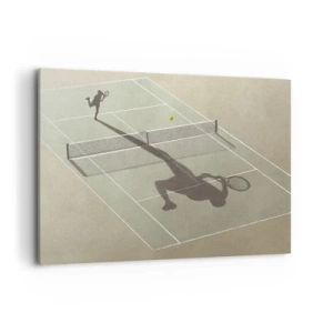 Bild auf Leinwand - Leinwandbild - Der Schatten eines Tennisspielers auf dem Platz während eines Tennisspiels - 120x80cm - Überwinde dich selbst - Moderne Wanddekoration für Wohnzimmer und Schlafzimmer ARTTOR