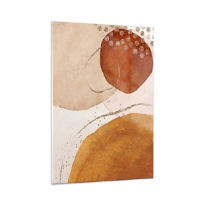 Glasbild - Bild auf glas - Abstrakte Kreise in Beige-, Kupfer- und Goldtönen - 50x70cm - Rundheit und Bewegung - Moderne Wanddekoration für Wohnzimmer und Schlafzimmer ARTTOR