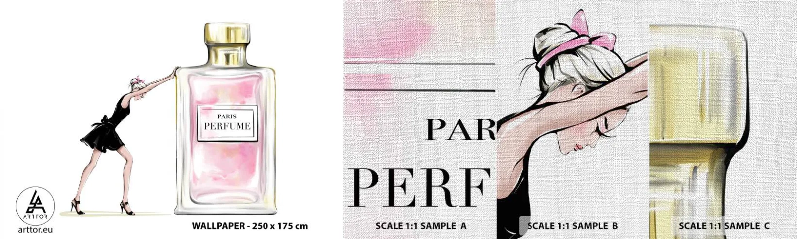 Fototapeten Muster Premium Canvas - Essenz der Weiblichkeit - Frau, Parfüm, Mode - 100x30 cm
