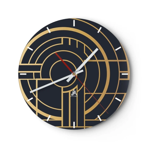 Wanduhr - Glasuhr - Geometrische Komposition in Gold und Schwarz mit konzentrischem Muster - 30x30cm - Wendungen der Dinge - Moderne Wanddekoration für Wohnzimmer, Küche und Schlafzimmer ARTTOR