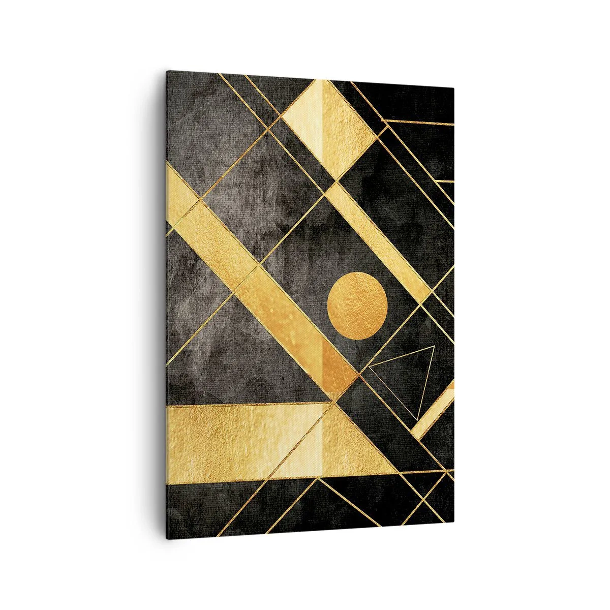 Bild auf Leinwand - Leinwandbild - Geometrische Formen in Gold- und Schwarztönen - 70x100cm - Die Sonne der Wüste - Moderne Wanddekoration für Wohnzimmer und Schlafzimmer ARTTOR