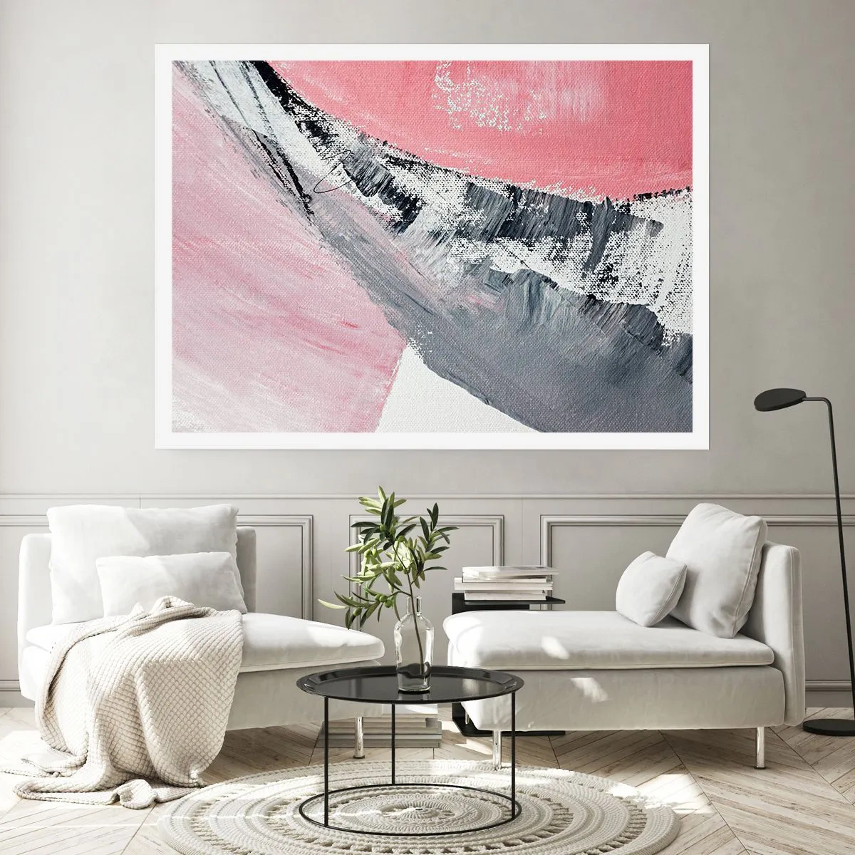 Poster - Eine abstrakte Komposition in Rosa- und Grautönen. - 100x70cm - Passende Komposition - Moderne Wanddekoration für Wohnzimmer und Schlafzimmer ARTTOR