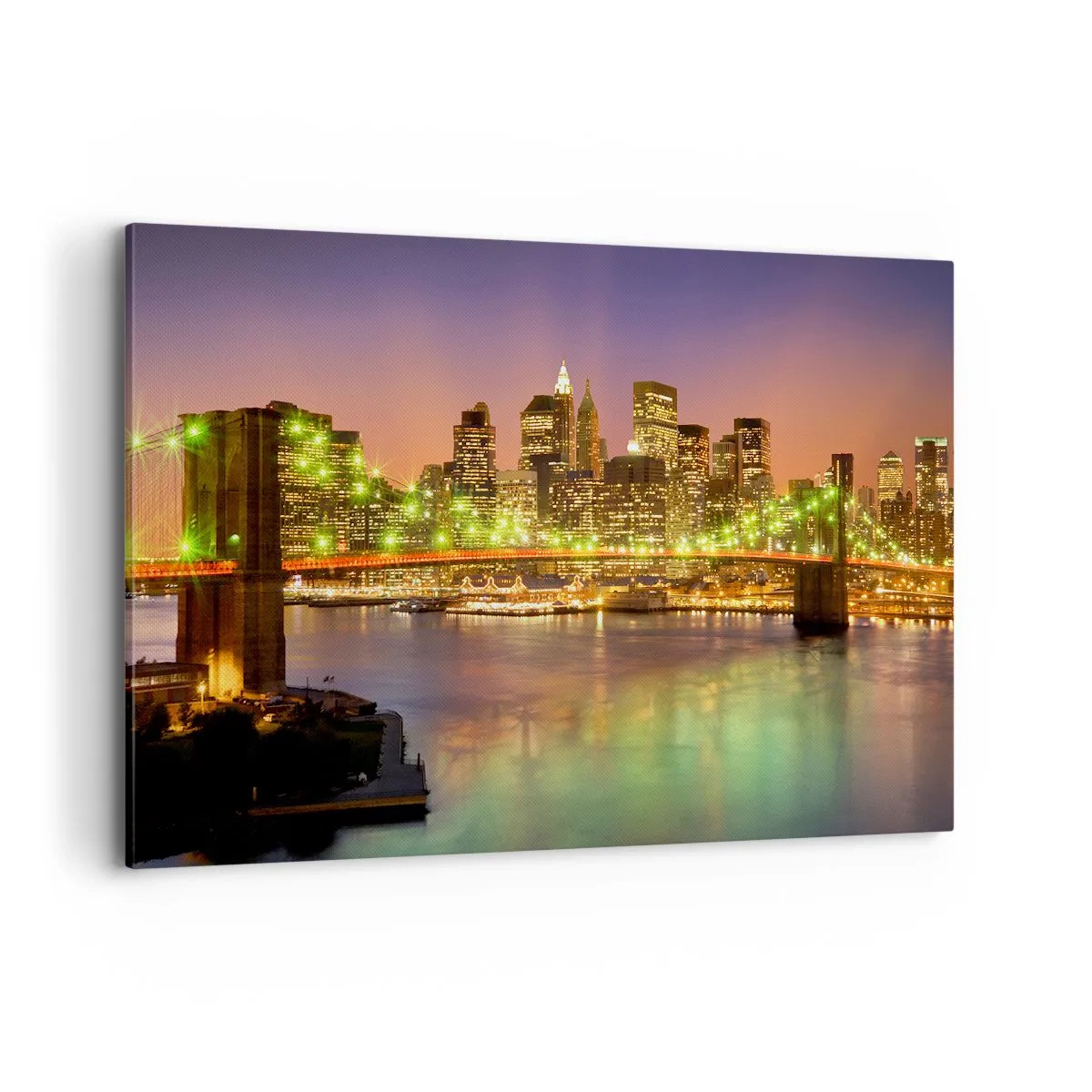 Bild auf Leinwand - Leinwandbild - Beleuchtete Brücke in einer modernen Stadt bei Nacht - 120x80cm - Hier geht das Licht nie aus - Moderne Wanddekoration für Wohnzimmer und Schlafzimmer ARTTOR