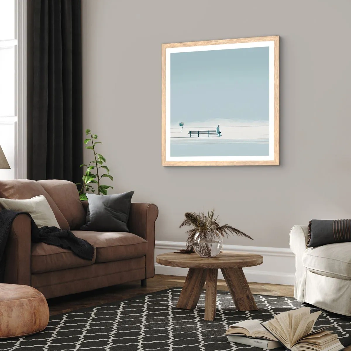 Poster in einem Rahmen aus heller Eiche - Ja, ich warte. - 60x60 cm