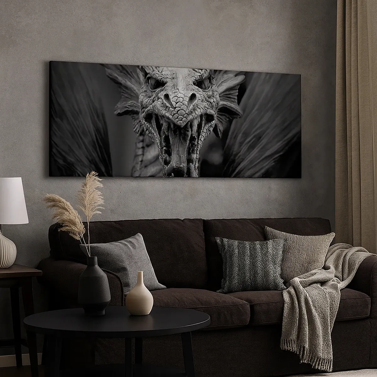 Bild auf Leinwand - Leinwandbild - Ein märchenhafter Drache in Grau - 30x30 cm