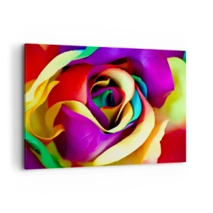 Bild auf Leinwand - Leinwandbild - Eine bunte Rose in Regenbogenfarben - 100x70cm - Es ist unmöglich - Moderne Wanddekoration für Wohnzimmer und Schlafzimmer ARTTOR