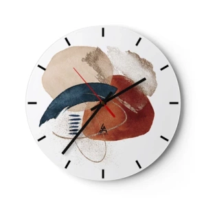 Wanduhr - Glasuhr - Abstrakte Flecken in Beige-, Marineblau- und Terrakottatönen - 30x30cm - Ovale Komposition - Moderne Wanddekoration für Wohnzimmer, Küche und Schlafzimmer ARTTOR