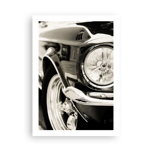 Poster - Eine Schwarzweiß-Nahaufnahme des Scheinwerfers eines Oldtimers. - 50x70cm - Dauerhafter Glanz - Moderne Wanddekoration für Wohnzimmer und Schlafzimmer ARTTOR