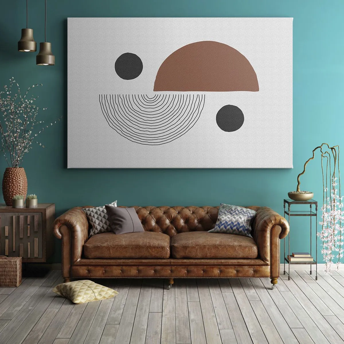 Bild auf Leinwand - Leinwandbild - Geometrische Formen in Braun- und Schwarztönen - 70x50cm - Perfektion des Rades - Moderne Wanddekoration für Wohnzimmer und Schlafzimmer ARTTOR