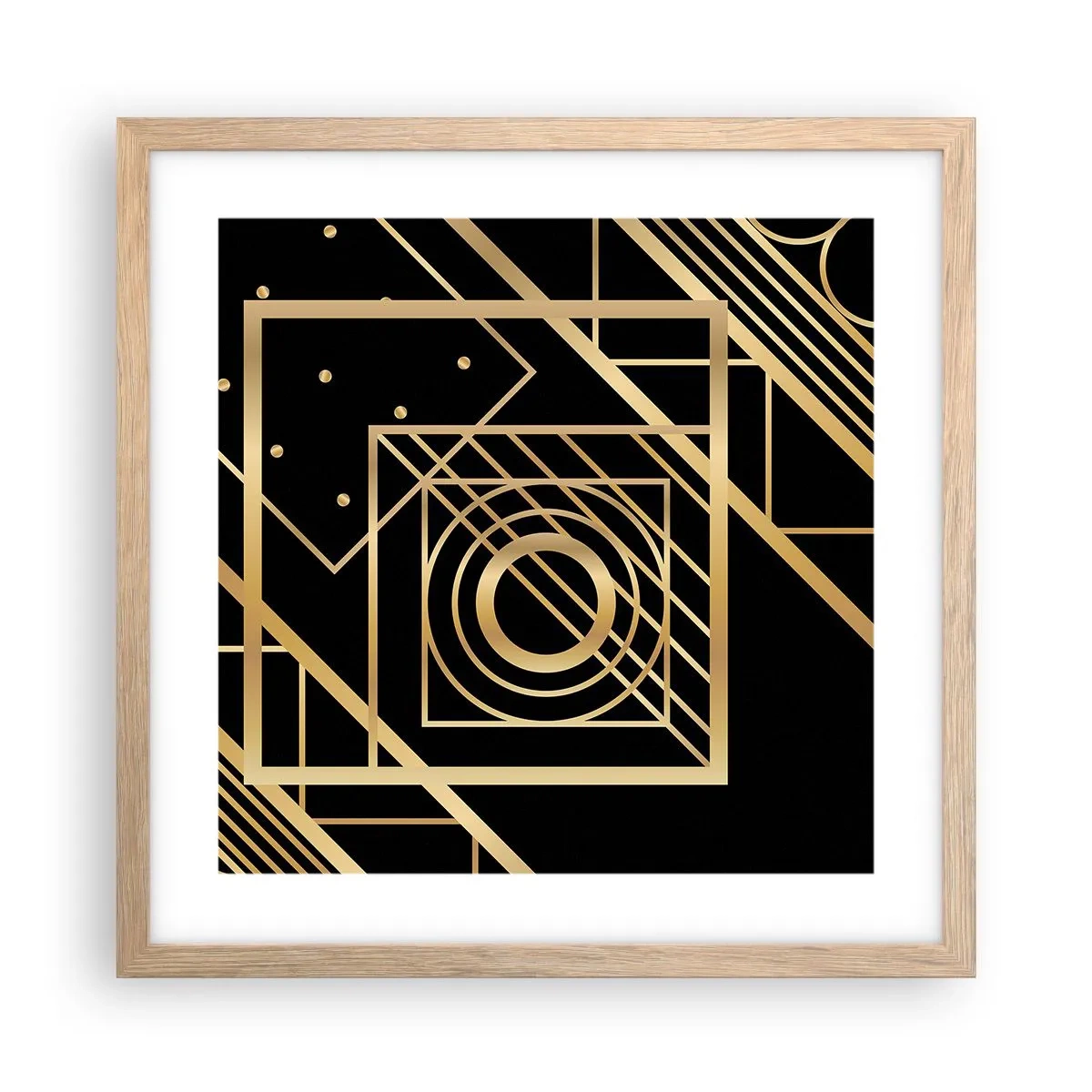 Poster in einem Rahmen aus heller Eiche - Goldene Geometrie - 40x40 cm
