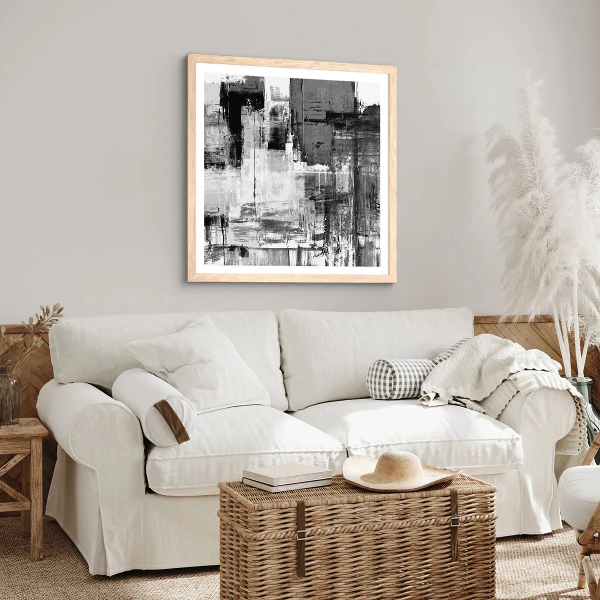 Poster in einem Rahmen aus heller Eiche - Wunderschönes Grau - 50x50 cm