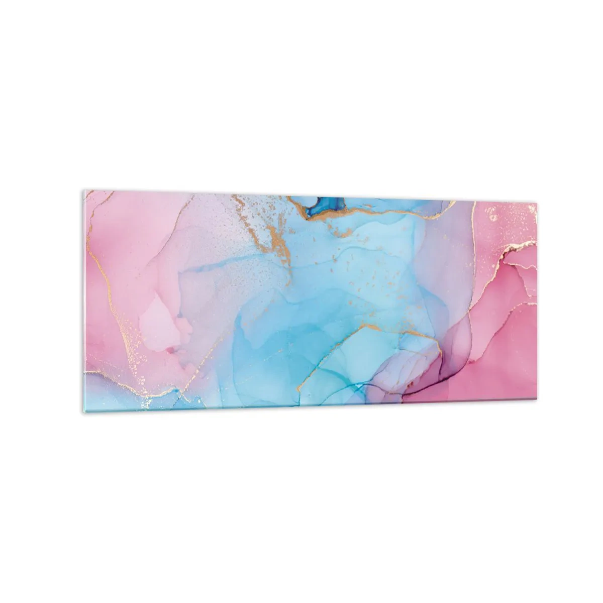 Glasbild - Bild auf glas - Abstrakte Pastellmuster mit goldenen Akzenten - 120x50cm - Begegnung und Durchdringung - Moderne Wanddekoration für Wohnzimmer und Schlafzimmer ARTTOR