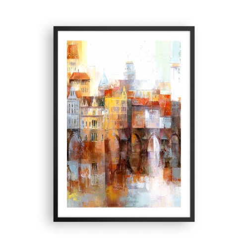 Poster in einem schwarzem Rahmen - Eine malerische Stadt mit einer kunstvoll gestalteten Brücke - 50x70cm - Schön ist es auch unter der Brücke - Moderne Wanddekoration für Wohnzimmer und Schlafzimmer ARTTOR