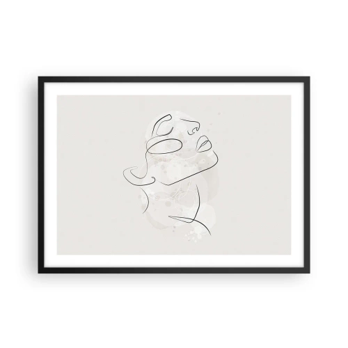 Poster in einem schwarzem Rahmen - Eine minimalistische Skizze eines Gesichts auf hellem Hintergrund - 70x50cm - Die Umrisse eines Traums - Moderne Wanddekoration für Wohnzimmer und Schlafzimmer ARTTOR
