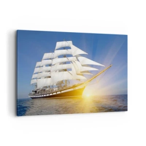 Bild auf Leinwand - Leinwandbild - Ein Segelschiff auf See im Licht der untergehenden Sonne - 120x80cm - Ihre Zeit wird nie vergehen - Moderne Wanddekoration für Wohnzimmer und Schlafzimmer ARTTOR