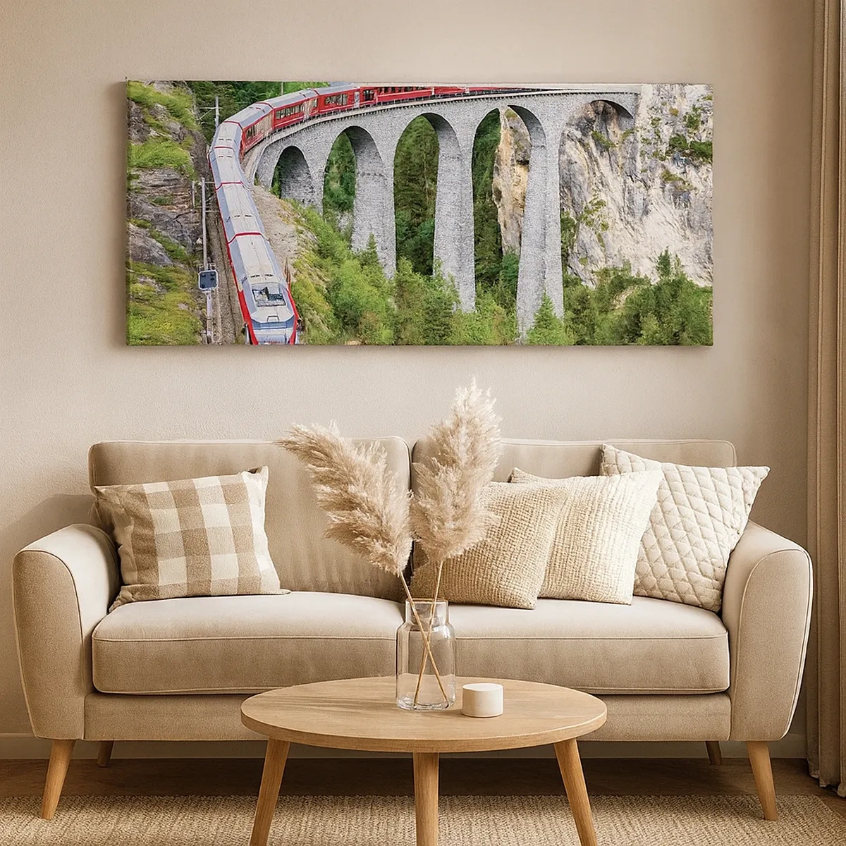 Bild auf Leinwand - Leinwandbild - Eisenbahn für Bergblick - 30x30 cm