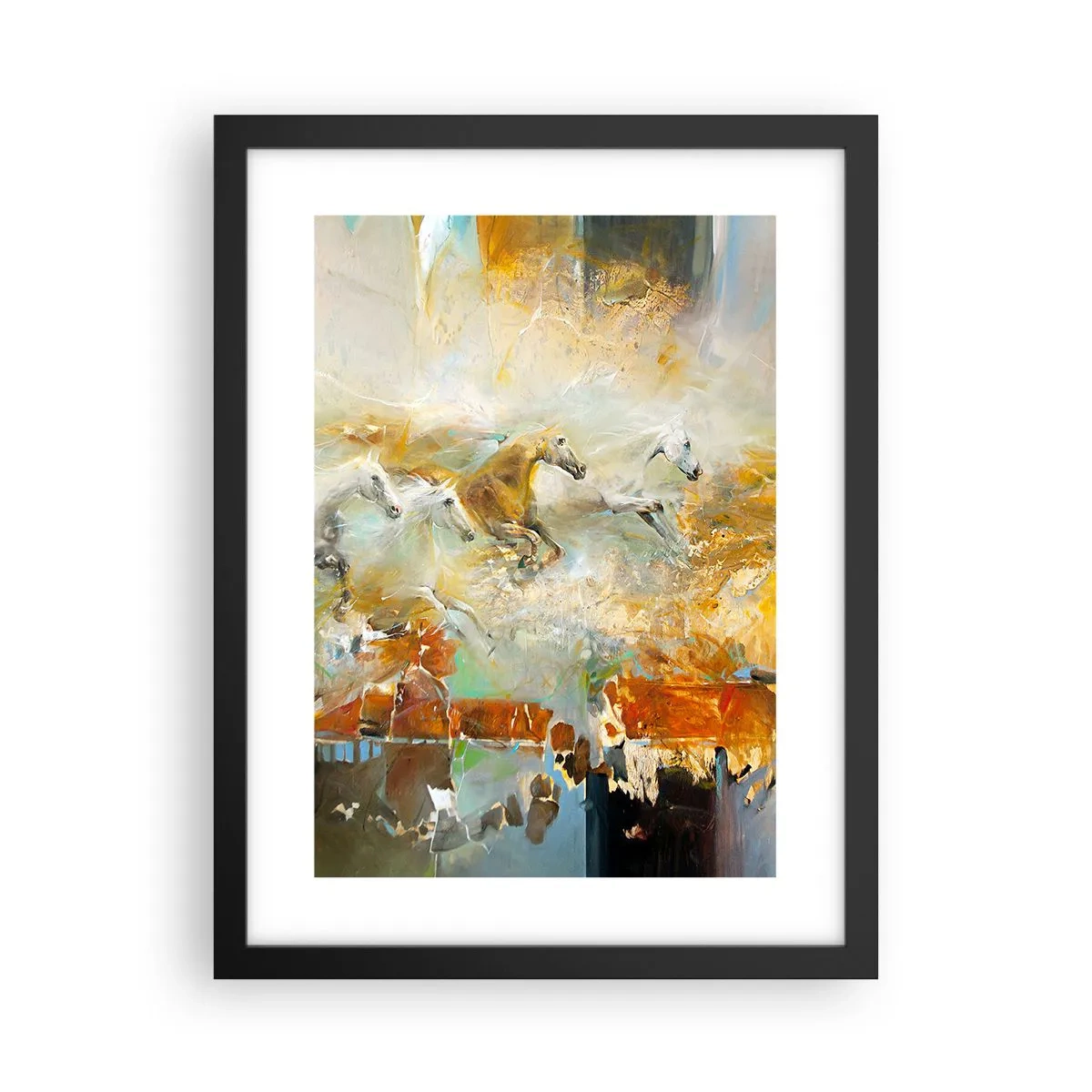 Poster in einem schwarzem Rahmen - Im Galopp durch das Licht - 30x40 cm