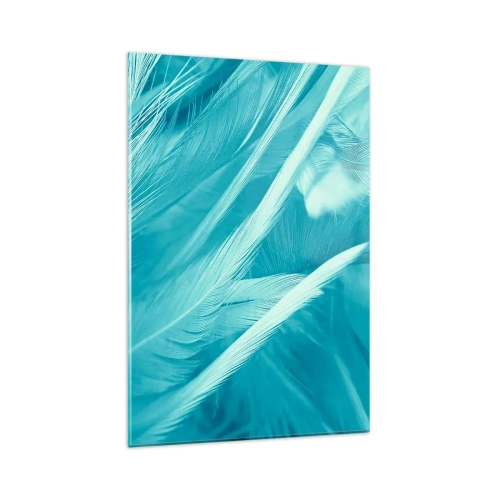 Glasbild - Bild auf glas - Zarte türkisfarbene Federn in Nahaufnahme - 80x120cm - In Pulver ertrinken - Moderne Wanddekoration für Wohnzimmer und Schlafzimmer ARTTOR