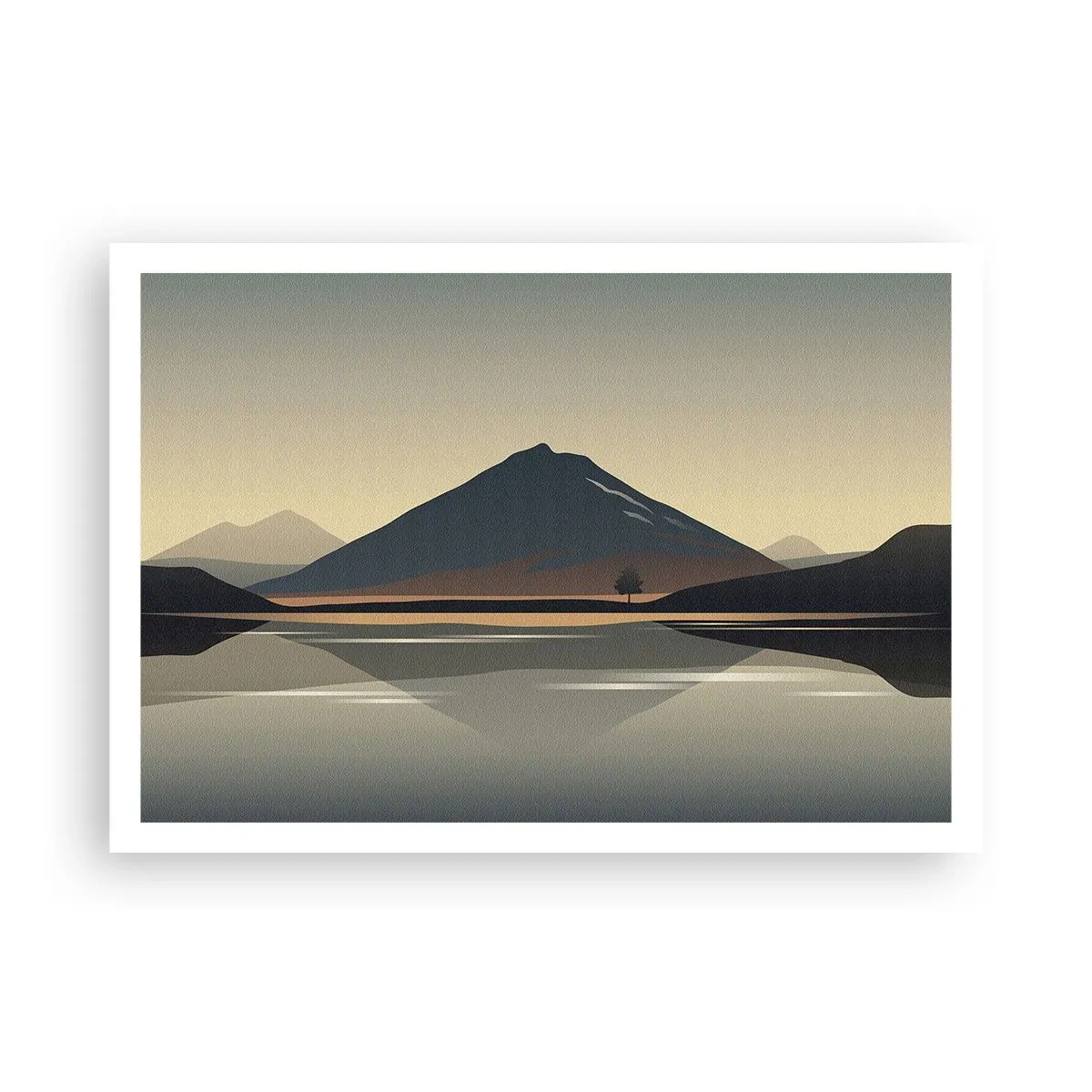 Poster - Minimalistische Berglandschaft mit Spiegelung im Wasser - 100x70cm - Spiegelreflexion - Moderne Wanddekoration für Wohnzimmer und Schlafzimmer ARTTOR
