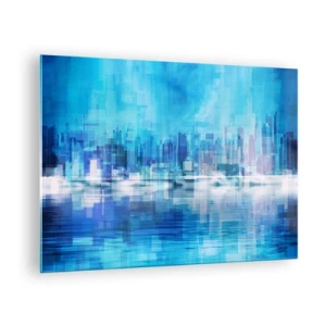 Glasbild - Bild auf glas - Ein modernes Stadtpanorama in Blautönen - 70x50cm - In Blau ertrunken - Moderne Wanddekoration für Wohnzimmer und Schlafzimmer ARTTOR