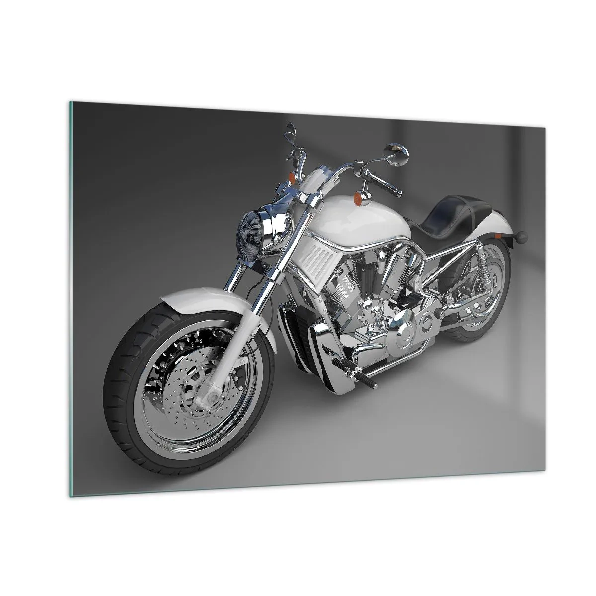 Glasbild - Bild auf glas - Ein stylisches Motorrad auf grauem Hintergrund mit modernem Touch - 100x70cm - So dass man hinknien möchte - Moderne Wanddekoration für Wohnzimmer und Schlafzimmer ARTTOR