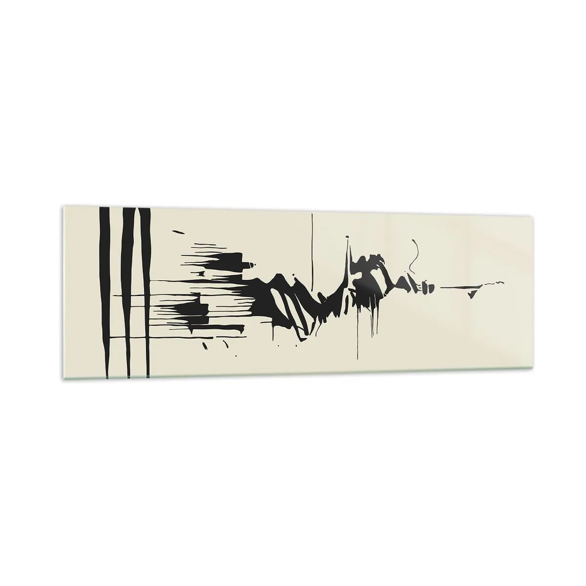 Glasbild - Bild auf glas - Minimalistische Abstraktion mit schwarzen Linien auf hellem Hintergrund - 160x50cm - Hastige Abstraktion - Moderne Wanddekoration für Wohnzimmer und Schlafzimmer ARTTOR
