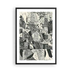 Poster in einem schwarzem Rahmen - Schwarz-weiße abstrakte geometrische Muster - 50x70cm - Die Dynamik der Gegenwart - Moderne Wanddekoration für Wohnzimmer und Schlafzimmer ARTTOR