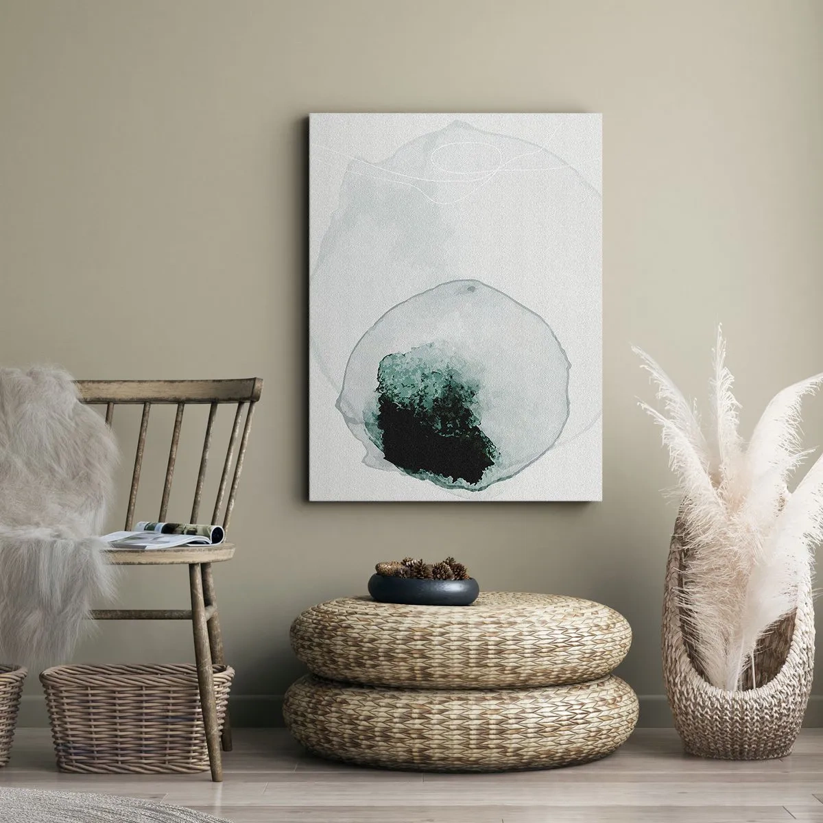 Bild auf Leinwand - Leinwandbild - Abstrakter Wassertropfen mit Grün- und Schwarztönen - 50x70cm - In einem Tropfen Wasser - Moderne Wanddekoration für Wohnzimmer und Schlafzimmer ARTTOR