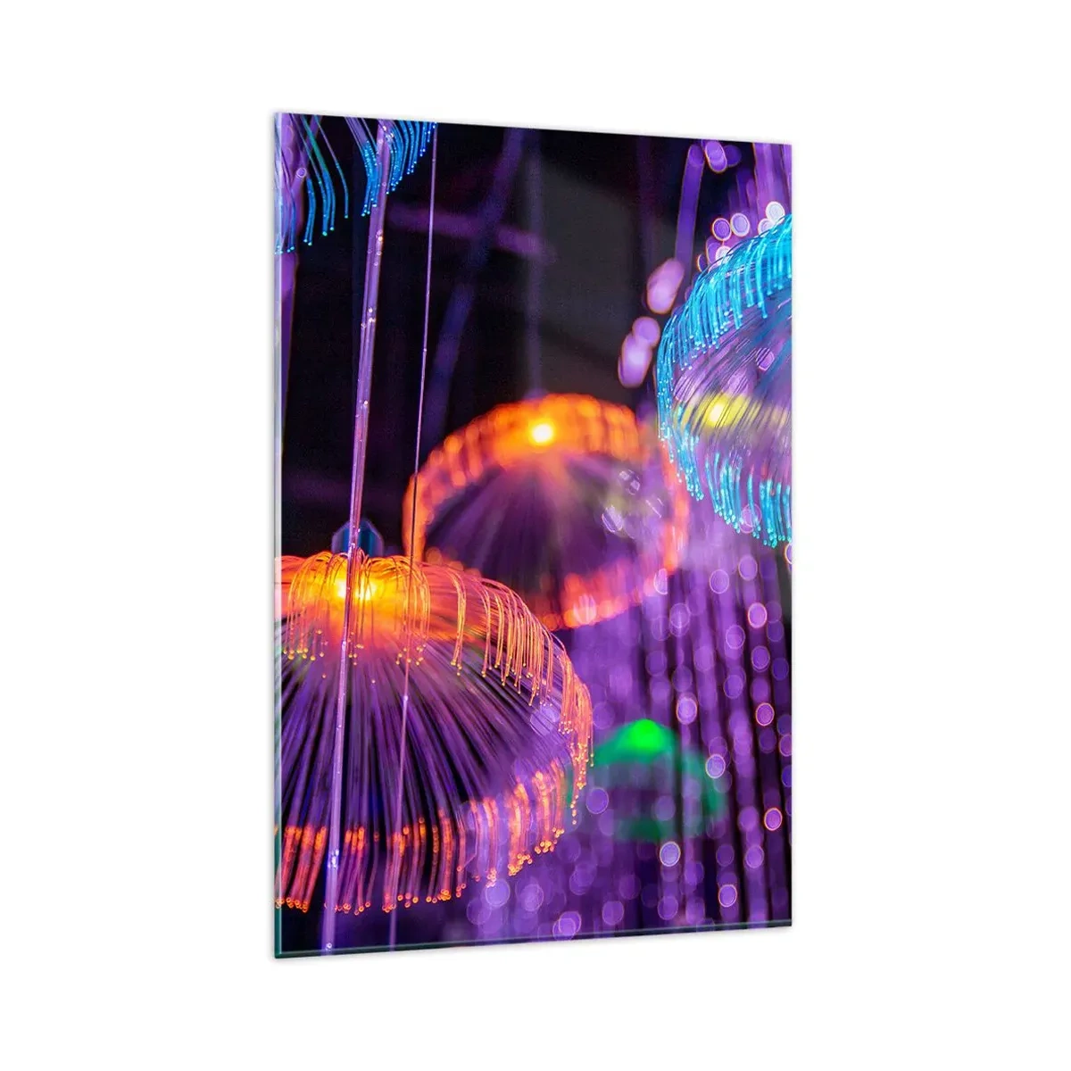 Glasbild - Bild auf glas - Bunte leuchtende Quallen in einer dunklen Umgebung - 80x120cm - Lichtbrunnen - Moderne Wanddekoration für Wohnzimmer und Schlafzimmer ARTTOR