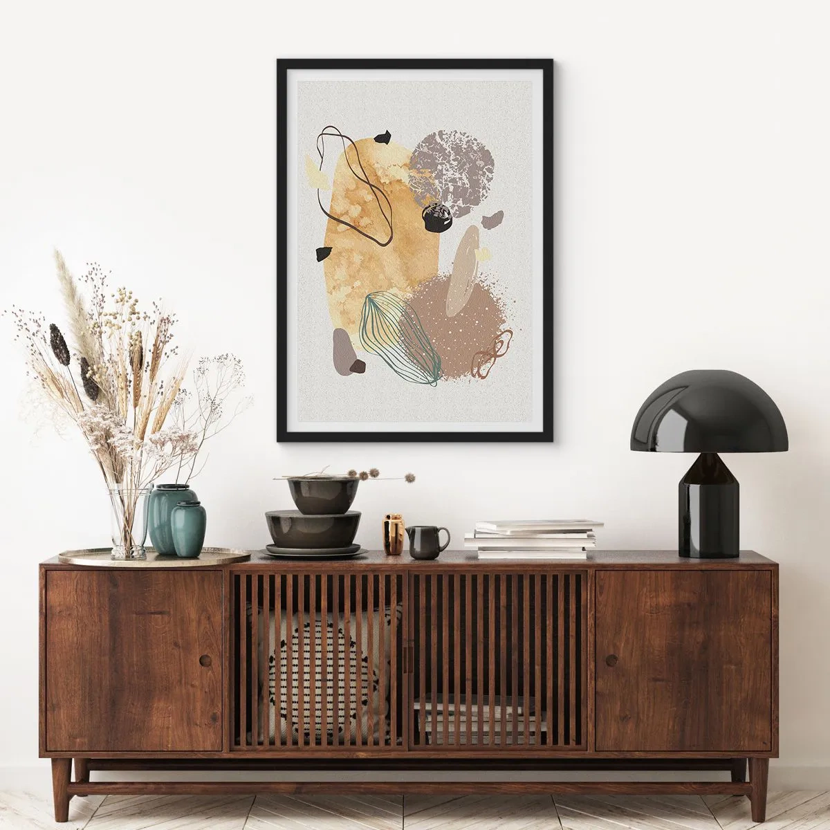 Poster in einem schwarzem Rahmen - Abstrakte Komposition in natürlichen Farbtönen - 50x70cm - Angewandte Plumkologie - Moderne Wanddekoration für Wohnzimmer und Schlafzimmer ARTTOR