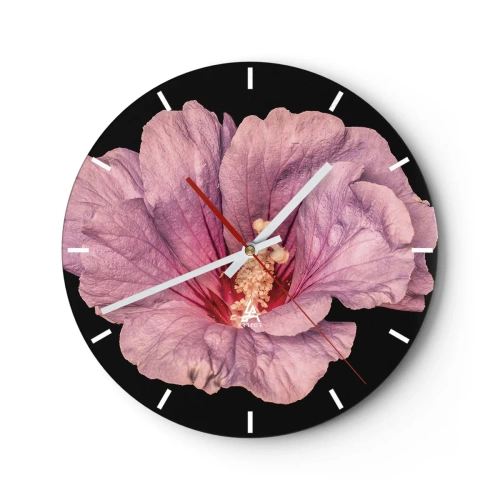 Wanduhr - Glasuhr - Nahaufnahme einer Hibiskusblüte in zarten Rosatönen - 30x30cm - Direkt ins Herz - Moderne Wanddekoration für Wohnzimmer, Küche und Schlafzimmer ARTTOR