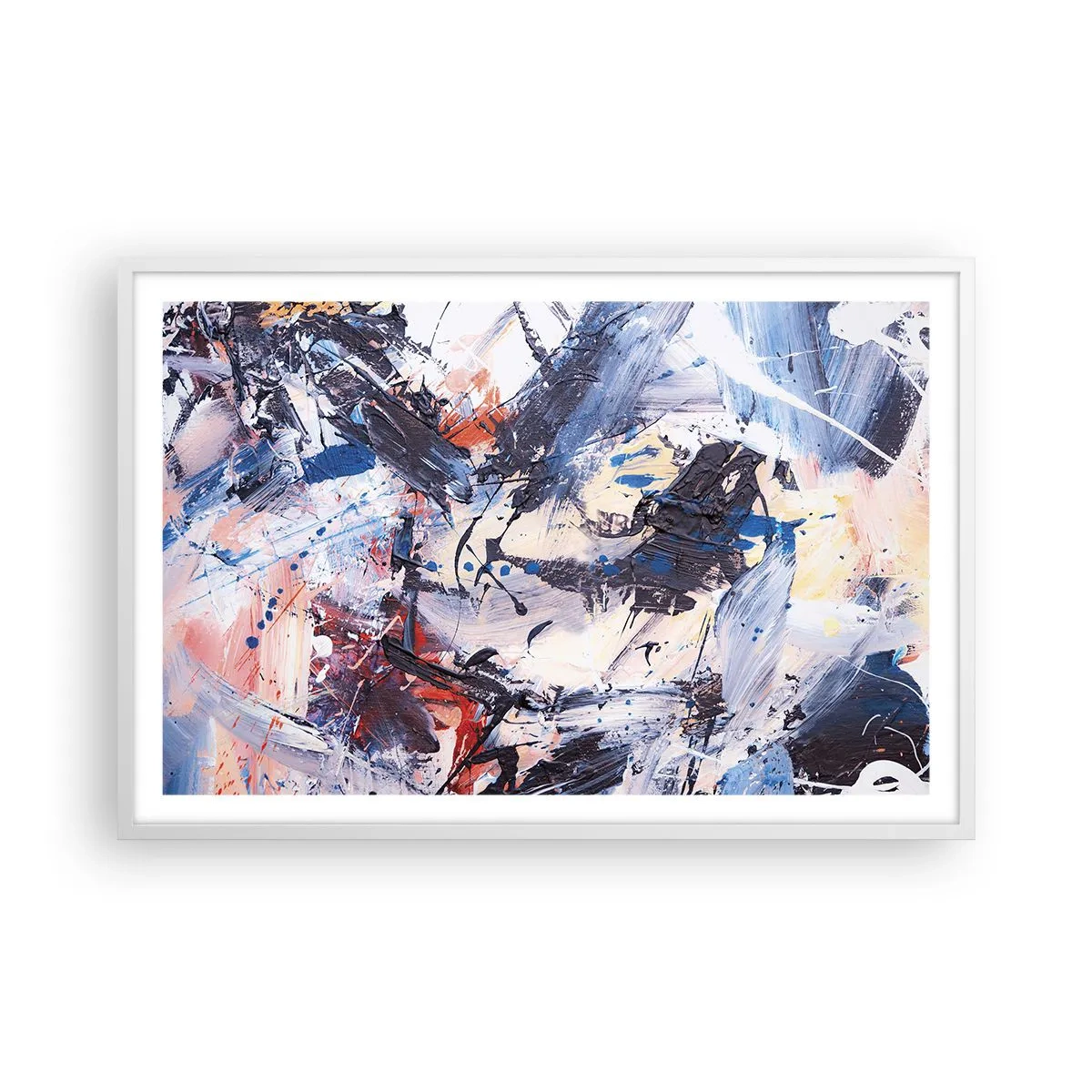 Poster in einem weißen Rahmen - Verrückter Tanz der Abstraktion - 91x61 cm