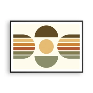 Poster in einem schwarzem Rahmen - Geometrische Komposition mit Halbkreisen und Streifen in Erdtönen - 100x70cm - In Erdtönen - Moderne Wanddekoration für Wohnzimmer und Schlafzimmer ARTTOR