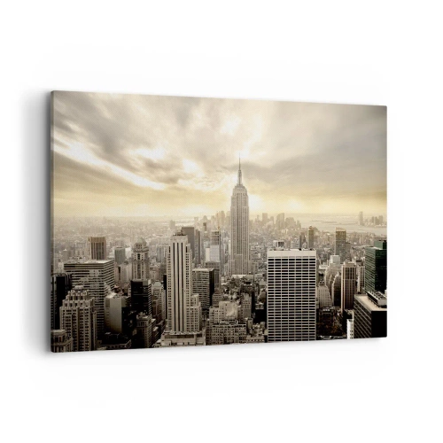 Bild auf Leinwand - Leinwandbild - Panorama der Stadt mit Blick auf das Empire State Building - 120x80cm - New York aus Grau - Moderne Wanddekoration für Wohnzimmer und Schlafzimmer ARTTOR
