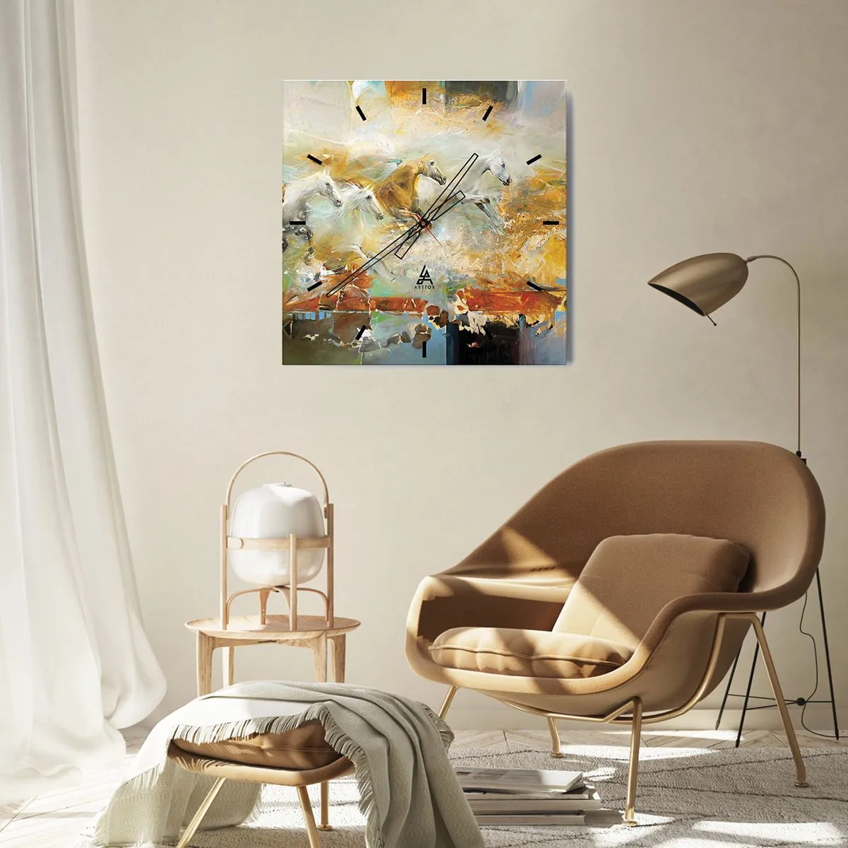 Wanduhr - Glasuhr - Im Galopp durch das Licht - 40x40 cm