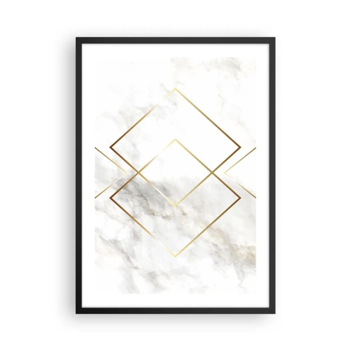 Poster in einem schwarzem Rahmen - Geometrie in goldenen Linien auf Marmorhintergrund - 50x70cm - Ein Blick in die Unendlichkeit - Moderne Wanddekoration für Wohnzimmer und Schlafzimmer ARTTOR